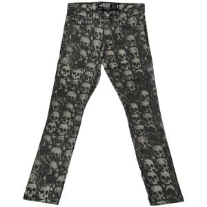 XXX RUDE Skull Print Skinny Jeans 32x32 Stretch Black Grey Gothic Grunge Punk